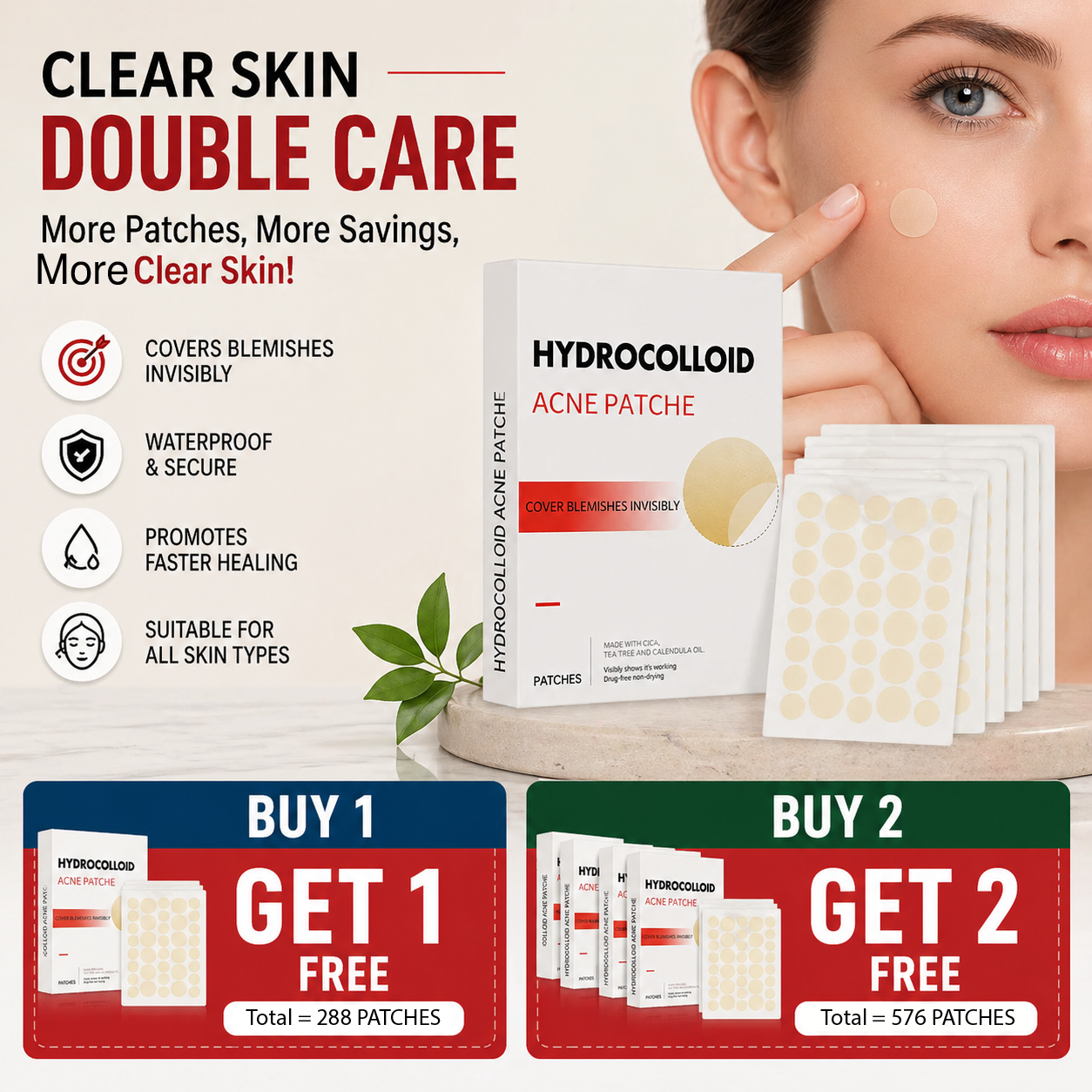 Hydrocolloid Acne Patches – Invisible Pimple Patch for Fast Healing & Scar Prevention.